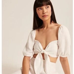 Abercrombie Linen Blend Front Tie Top